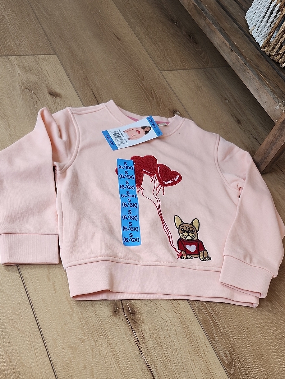 Girls' Light Pink Sweatshirt with Heart Balloons and Puppy Graphic, Small 6/6x